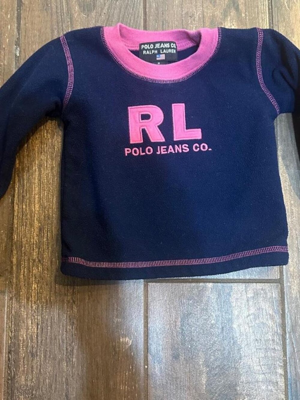 Ralph Lauren navy and pink baby girl fleece sweatshirt Size M (6-12 months) #pre
